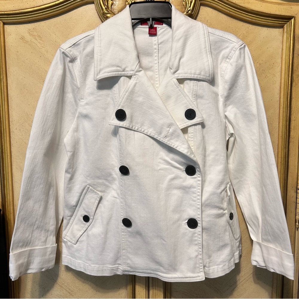 Chaps White Denim Double Breasted Trench Jacket Large
